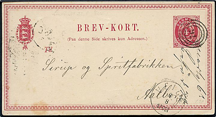 4 sk. helsagsbrevkort annulleret med nr.stempel 76 og sidestemplet lapidar Veile d. 6.8.1874 til Aalborg.