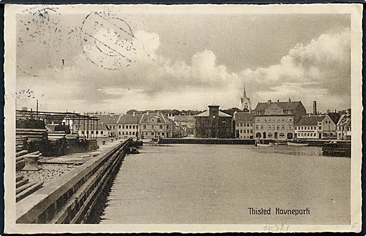 5 øre og 10 øre Bølgelinie på brevkort (Havneparti fra Thisted) annulleret med stjernestempel KLITMØLLER og sidestemplet Thisted d. 8.9.1925 til København.