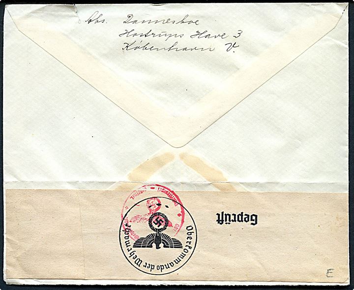 10 øre Luftpost (3) på brev fra København d. 14.6.1940 til Stuttgart, Tyskland. Påsat etiket Zollstück og åbnet af tysk censur i Berlin.