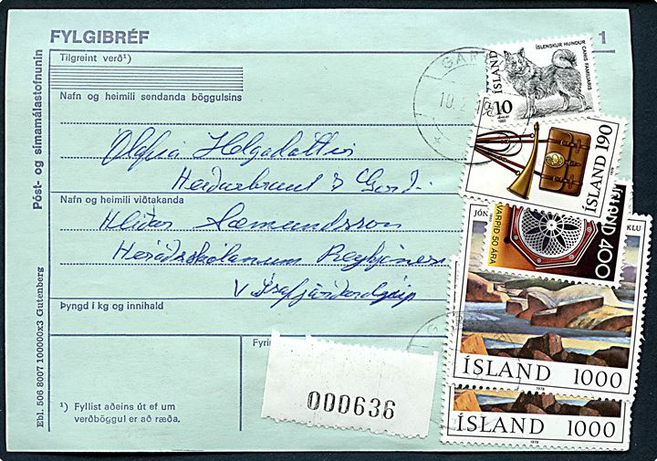 2600 kr. blandingsfrankeret indenrigs adressekort for pakke fra Gardur d. 10.2.1981.