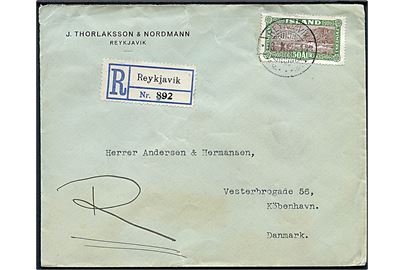 50 aur Landskab single på anbefalet brev fra Reykjavik d. 13.10.1928 til København, Danmark.