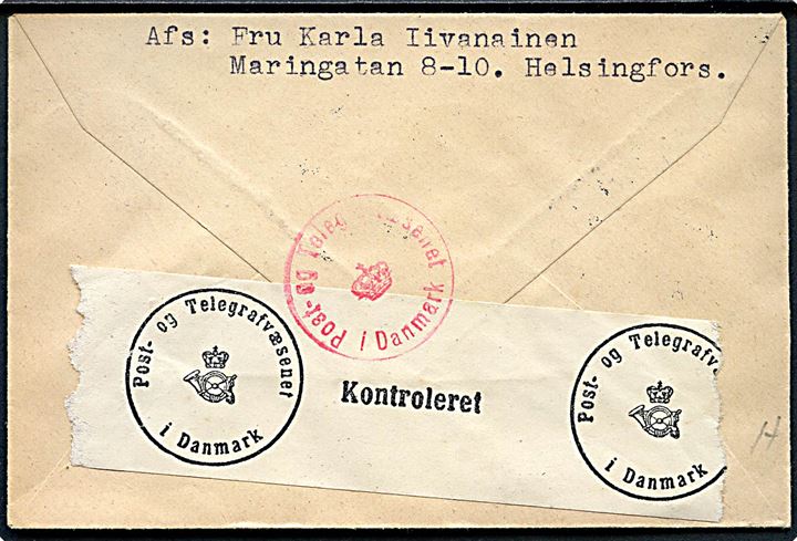3,50 +1,50 mk. Itä Karjala udg. på lille filatelistisk brev fra Aunus d. 18.3.1943 til København, Danmark. Finsk censur og åbnet af censuren i København.
