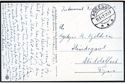 Ufrankeret Interneretpost brevkort (Assens Sygehus) fra Assens d. 15.9.1943 til kaptajn K. Kjeldsen interneret på Hindsgavl pr. Middelfart.