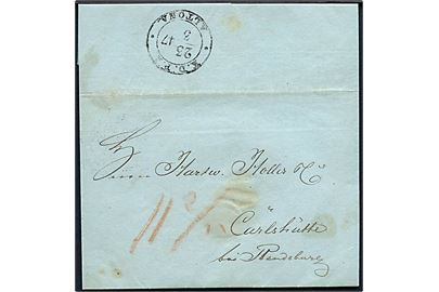 1847. Portobrev med indhold dateret i Ottensen med antiqua K.D.P.A. Altona d. 23.3.1847 til Carlshütte bei Rendsburg.                                                                                                                                                                                                                                                                                                                                                                                                                                                                                                                                                                                                                                                                                                                                                                                                                                                                                                                                                                                                                                                                                                                                                                                                                                                                                                                                                                                                                                                                                                                                                                                                                                                                                                                                                                                                                                                                                                                                                                                                                                                                                                                                                                                                                                                                                                                                                                                                                                                                                                                                                                                                            