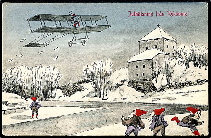 Nyköping, Nisser i gadebilledet med flyvemaskine. Emil Kullberg u/no.