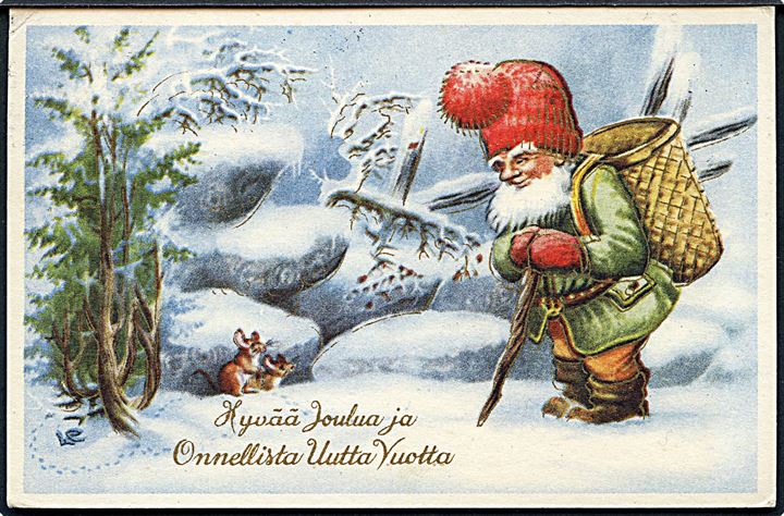 Finland. God Jul og Godt nytår. LC: Nisse med kurv på ryggen. No. 169 / 8. 