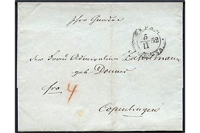 1852. Franco brev med antiqua K.P.A. Altona d. 5.11.1852 til admiralinde Zahrtmann i Kjøbenhavn. 