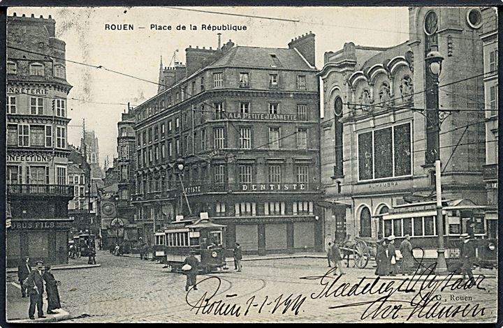 Frankrig. Rouen. Place de la République. Med sporvogne. G. Rouen u/no. 