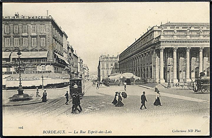 Frankrig. Bordeaux. La Rue Esprit des lois. Med sporvogn. Collections ND no.104. 