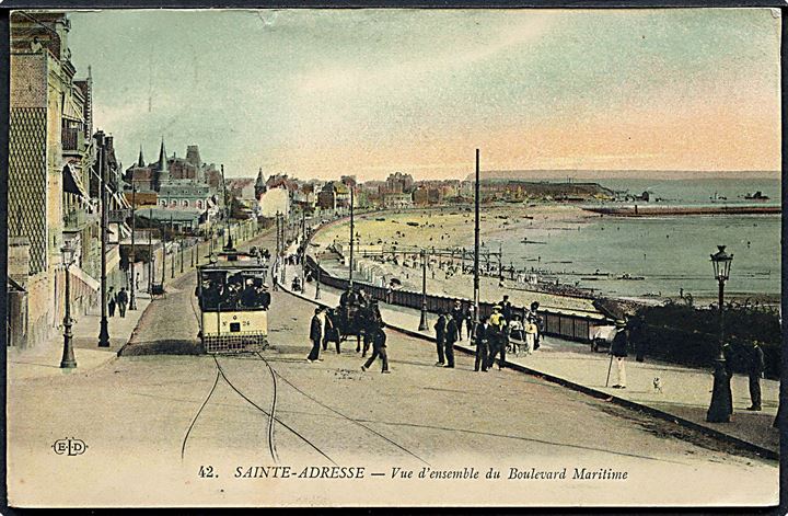 Frankrig. Sainte Adresse. Vue d'ensemble du Boulevard Maritime. Med sporvogn no. 24. ELD no. 42. 