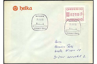 2,10 mk. frama-frankeret brev annulleret med skibsstempel NAVIRE Turku-Åbo d. 21.5.1985 til Tyskland.