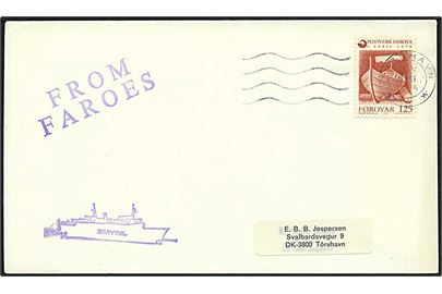 125 øre Selvstændig Postvæsen på brev stemplet Tórshavn d. 4.9.1976 til Tórshavn. Skibsstempel: From Faroes og Smyril.