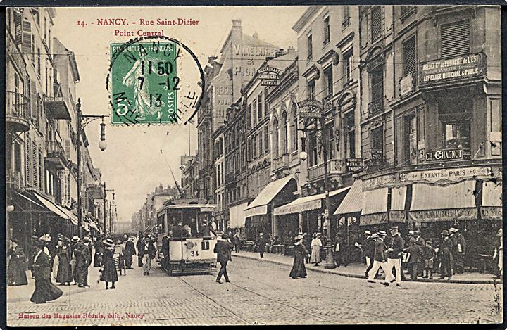 Nancy, Rue Saint-Dizier med sporvogn. no. 14.