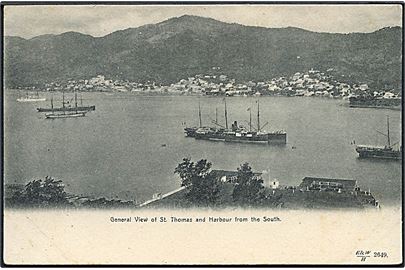 D.V.I., St. Thomas, udsigt over havnen fra syd med skibe. R. & W. H. no. 2649.
