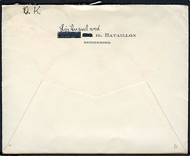 10 øre og 15 øre Thorvaldsen på brev fra løjtnant ved 18. Bataillon i Sønderborg stemplet Vonsild d. 29.9.1939 til København. Interessant brev fra katonnement under mobiliseringen i 1939.