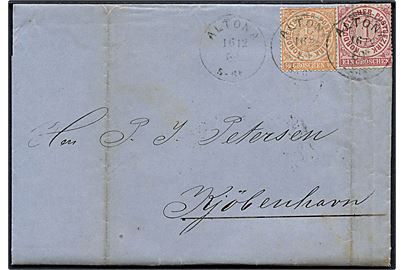 Norddeutscher Postbezirk ½ gr. og 1 gr. på brev fra Altona d. 16.12.1869 til Kjøbenhavn, Danmark. Særtakst fra Hertugdømmerne til Danmark. Fold i et mærke.