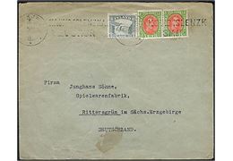 1 eyr Chr. X i parstykke og 5 aur Gullfoss på tryksag fra Reykjavik d. ?.4.1938 til Rittergrün, Tyskland.