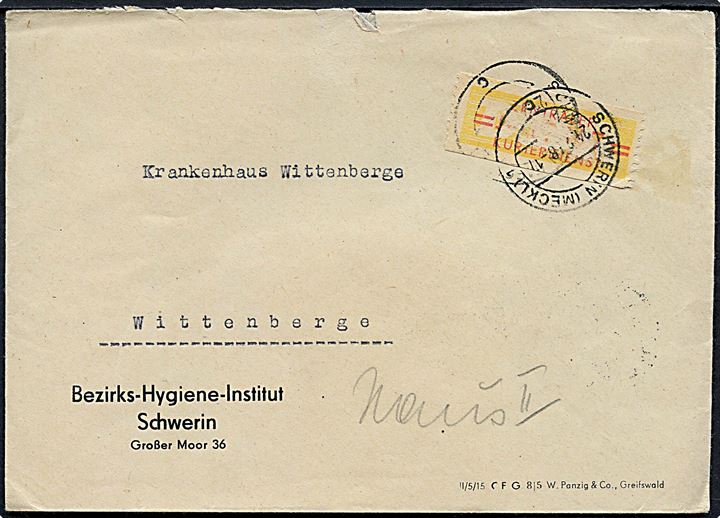 Kurierdienst mærke på tjenestebrev fra Schwerin d. 24.2.1958 til Wittenberge. 