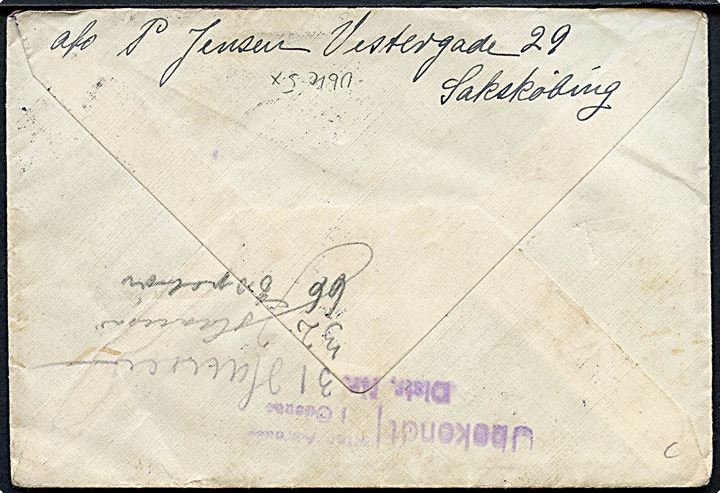 15 øre Karavel på brev fra Sakskøbing d. 15.4.1930 til Odense. Retur som ubekendt med brotype Ic Odense d. 22.4.1930.