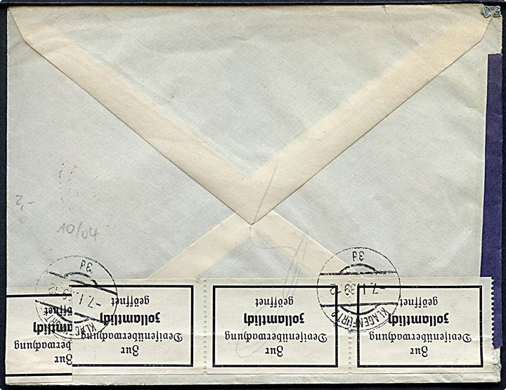 50 cts. Isabel på brev fra Las Palmas d. 12.12.1938 Klagenfurt, tysk indlemmet Østrig - eftersendt til Lienz. Åbnet af lokal spansk censur på Las Palmas og åbnet af tysk toldkontrol i Klagenfurt d. 7.1.1939.