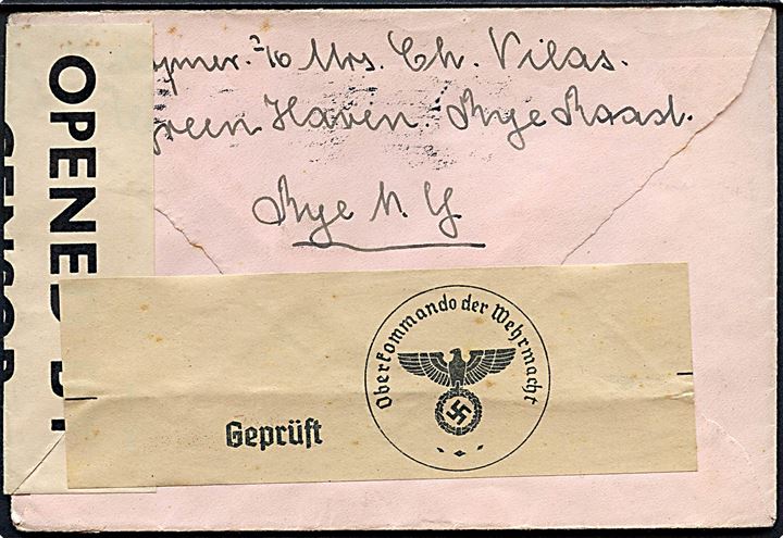 1 cent (2) og 3 cents på overfladebrev fra Rye, N.Y. d. 4.11.1939 til Hamburg, Tyskland. Påskrevet Vulcania. Italian Line. Åbnet af britisk censur PC66/1894 og tysk censur. M/S Vulcania besejlede ruten New York - Triest og brevet er antagelig blevet beslaglagt af de britiske myndigheder i Gibraltar.
