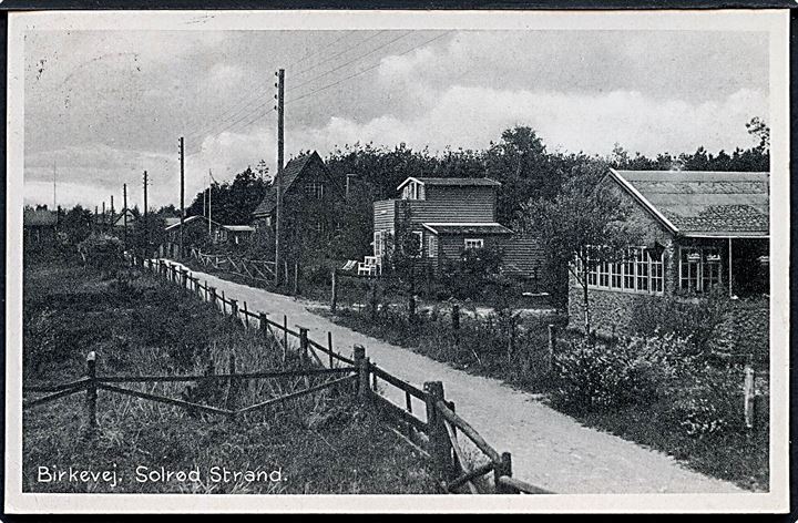 10 øre Bølgelinie på brevkort (Birkevej, Solrød Strand) annulleret Taastrup d. 19.7.1939 og sidestemplet med posthornstempel Solrød Strand (Taastrup) til København.