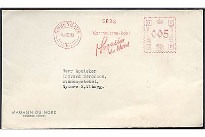 5 øre firmafranko fra Magasin du Nord sendt som tryksag fra København d. 10.12.1935 til Viborg.