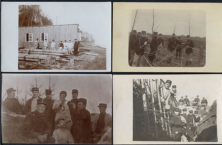 Sikringsstyrken under 1. verdenskrig. 7 fotokort med bl.a. skyttegrave og pigtråd. 6 ubrugte og et kort afsendt fra Lyngby 1917.