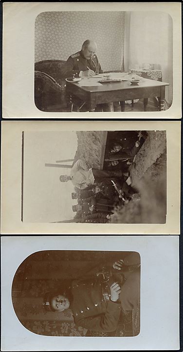 Sikringsstyrken under 1. verdenskrig. 7 fotokort med bl.a. skyttegrave og pigtråd. 6 ubrugte og et kort afsendt fra Lyngby 1917.