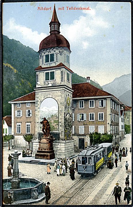 Schweiz. Altdorf mit Telldenkmal. Med sporvogn no. 3. Fr. Beeler no. 783. 