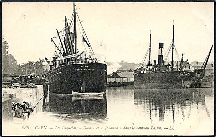 Caen, Frankrig. Havneparti med dampskibene Dora af West Hartlepool og Johanna af Rotterdam. No. 230.