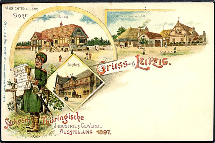 Leipzig, Sächsisch-Thüringische Industri & Gewerbe Ausstellung. Frankeret med 5 pfg. Ciffer annulleret med særstempel Leipzig Austellungsplatz d. 22.6.1897 til Berlin.