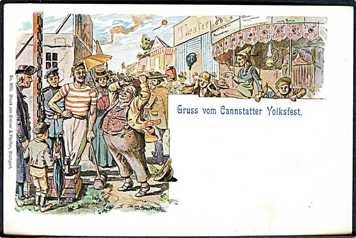 Tyskland. Gruss vom Cannstatter Volksfest. Frankeret med 2 pfg. Würdenberg annulleret med særstempel Cannstatt * Volks-Festplatz * d. 28.9.1900.