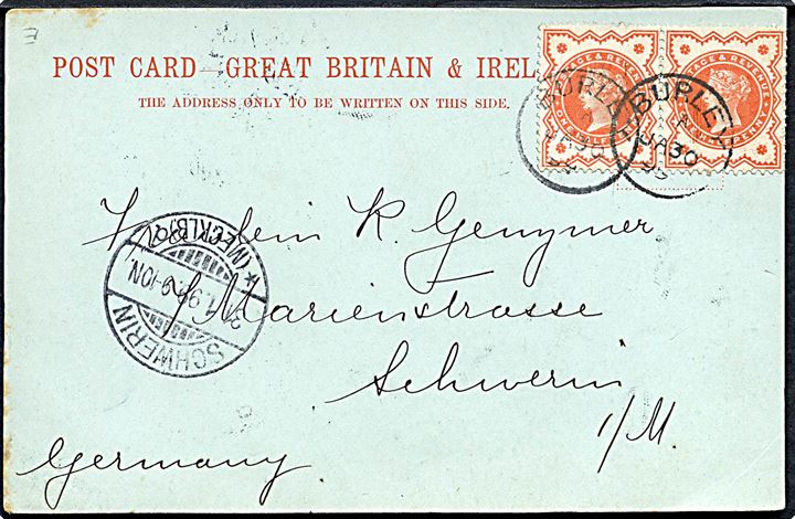 England, Leeds, Birgate med sporvogne. frankeret med 1d Victoria i parstykke fra Burley d. 30.1.1899 til Tyskland.