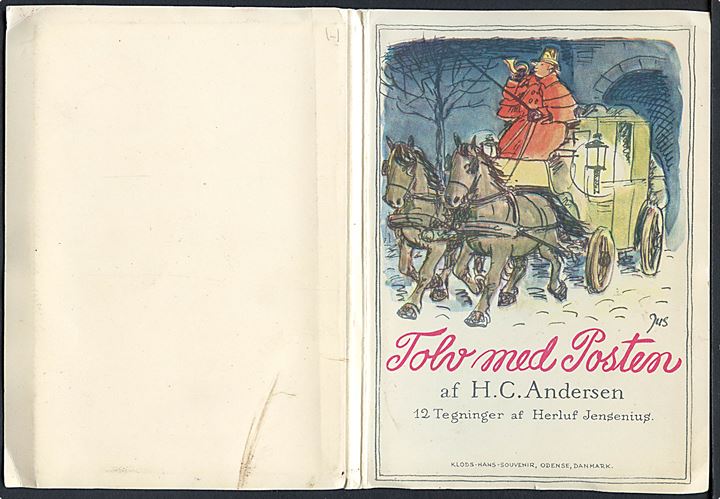 Hæfte med tegninger af Herluf Jensenius:  Tolv med posten af H. C. Andersen. Klod - Hans Souvenir. Uden adresselinier. U/no. 