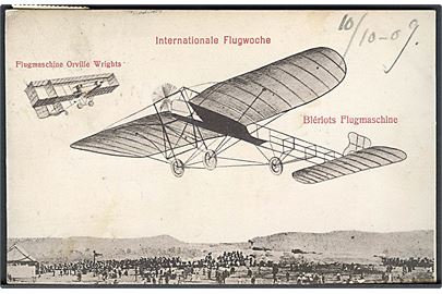 Internationale Flugwoche. Flugmaschine Orville Wrights. Blériots Flugmaschine. U/no. 