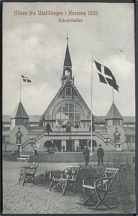 Horsens. Hilsen fra Udstillingen i 1905. Industrihallen. U/no. 