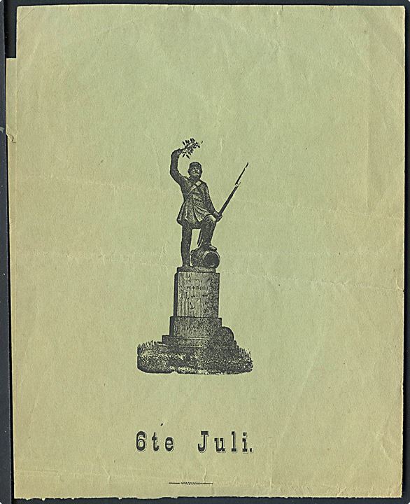Illustreret sang med Landsoldaten i anledning af 6te Juli-dagen i Fredericia. Silkeborg Bogtrykkeri. Fold.