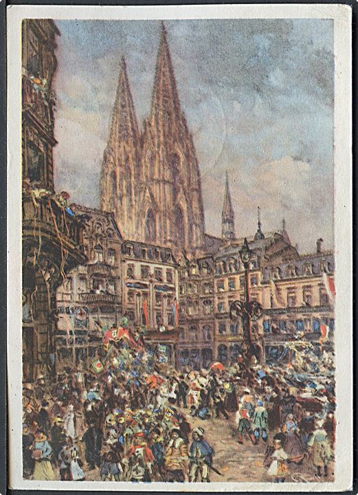 Kölner Karneval 1939. Illustreret helsagskort opfrankeret med velgørenheds udg. og annulleret med særstempel IBRA d. 28.1.1939 til Belgien.