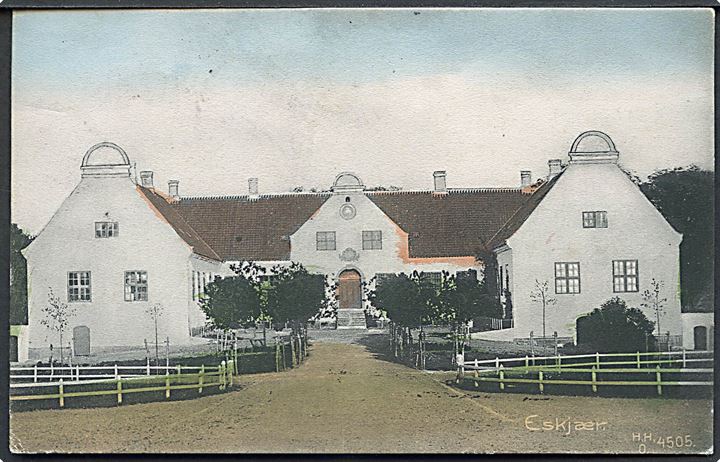 5 øre Fr. VIII på brevkort annulleret med stjernestempel HANBJERG og sidestemplet bureau Aarhus - * Hou * T.7 d. 16.5.1908 til Lunderskov.