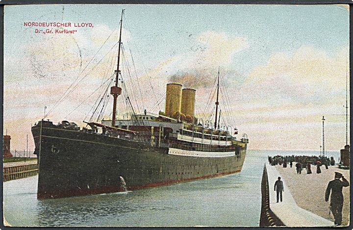10 pfg. Germania på brevkort (NDL damper S/S Gr. Kurfürst) fra Port Said annulleret med skibsstempel Deutsche Seepost Australische Hauptlinie f d. 3.1.1908 til Norrköping, Sberige.