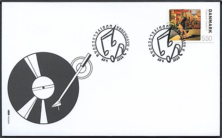 5,50 kr. Gasolin pladecover på illustreret FDC fra København d. 28.4.2010.
