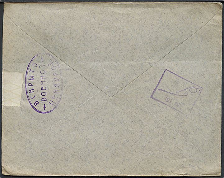 3 kop. og 7 kop. Romanow udg. på brev fra St. Petersborg d. 9.12.1914 til København, Danmark. Åbnet af russisk censur i St. Petersborg.