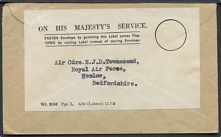 Ufrankeret OHMS tjenestebrev stemplet Field Post Office 617 (= N. Ireland) d. 16.12.1944 til Air Ministry, London - genbrugt og fremsendt til Air Cdre Townsend RAF Henlow, Bedfordshire. Ovalt stempel: Director Army Postal Service.