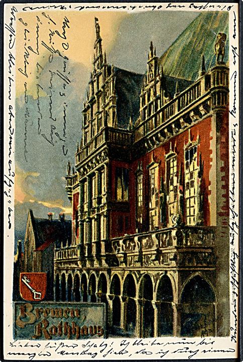 3 øre (2) omv. rm. og 4 øre omv. rm. Tofarvet på brevkort fra Frederiksværk (?) d. 3.3.1901 til Bremen, Tyskland.
