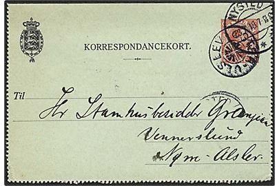 10 øre korrespondancekort annulleret med stjernestempel ØSTER-ULSLEV og sidestemplet Nysted d. 23.7.1918 til Nr. Alslev.