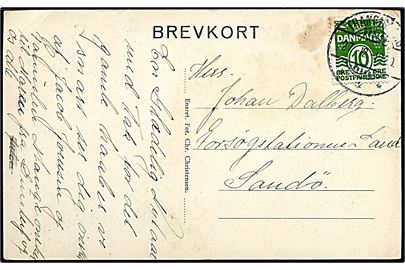 10 øre Bølgelinie på brevkort (Parti fra Trangisvaag) annulleret med brotype Ig Trangisvaag d. 27.12.1929 til Sand på Sandø.