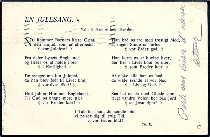 5 øre Bølgelinie på julehilsen sendt som tryksag fra København d. 24.12.1931 til Bebek Istanbul, Tyrkiet. Retur som ubekendt.