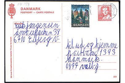 2,80 kr. Margrethe helsagsbrevkort (fabr. 223) med Julemærke 1986 fra Esbjerg d. 9.12.1986 til Valby.
