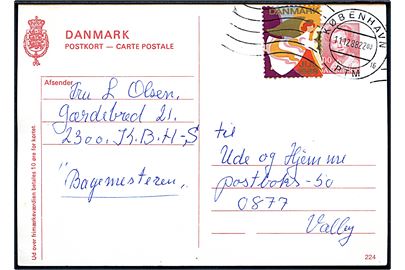 300 øre Margrethe helsagsbrevkort (fabr. 224) med Julemærke 1988 annulleret med håndrullestempel i København PTM sn16 d. 11.12.1988 til Valby.